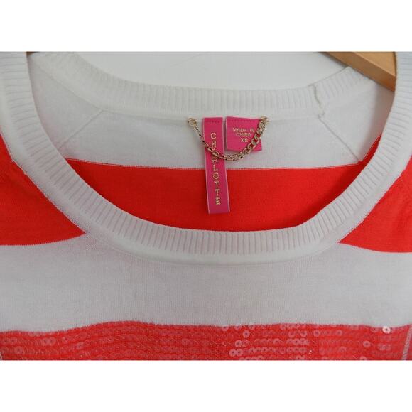 Charlotte Taranatola knit top orange striped sequin size XS - Picture 2 of 7
